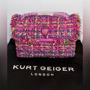 Kurt Geiger London Mini Kensington Tweed Metallic Pink Convertible Crossbody Bag